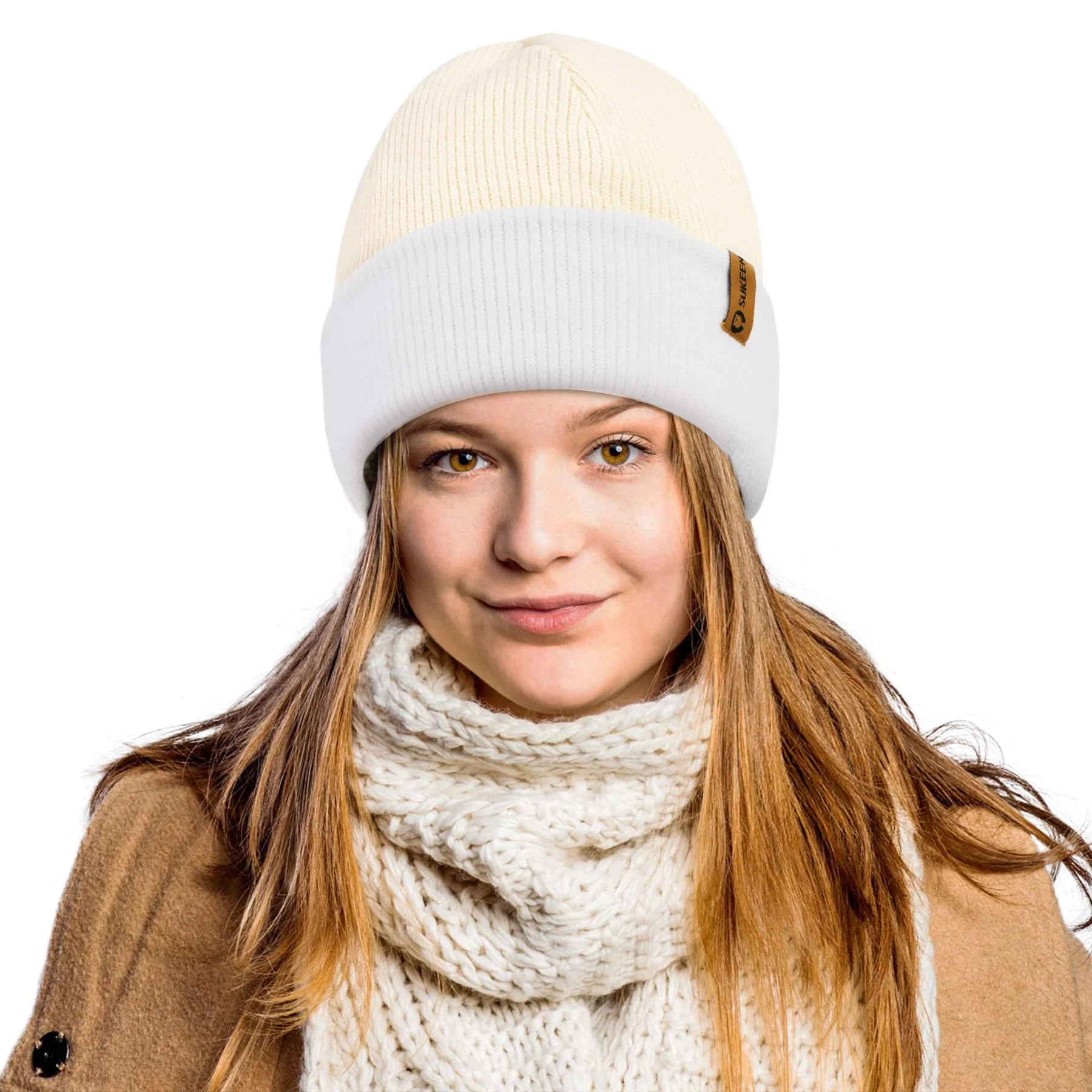 Beanie Hat Men, Winter Hats for Women Stretchy Soft Cuffed with Thick Warm Lining, Unisex Classic Winter Hat, Gifts for Men/Women/Her/Him/Dad White