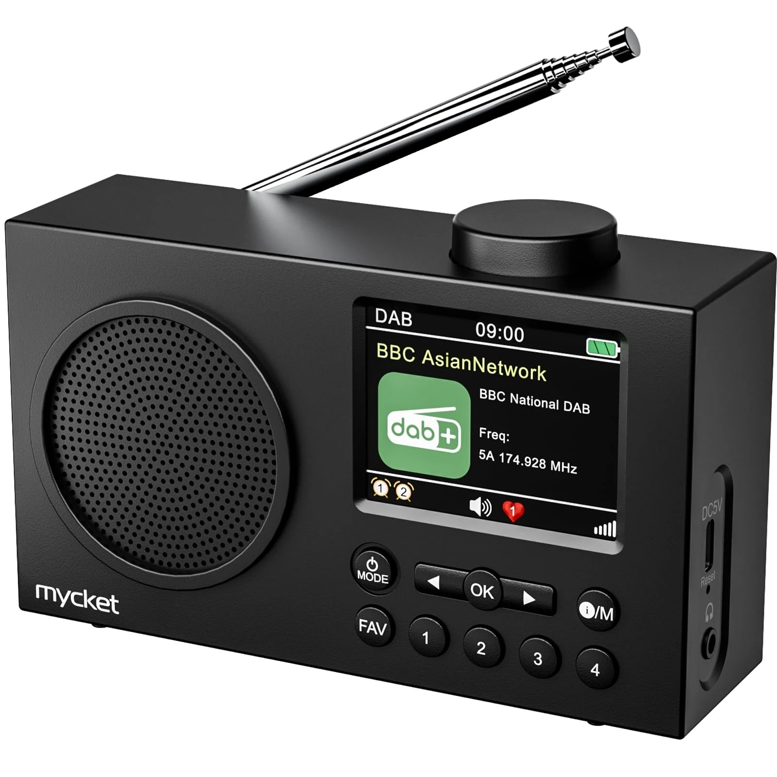 Mycket DAB Radio Portable, DAB Plus Digital Radios with Bluetooth, USB Rechargeable FM Radios, Battery Powered Small Radio,Dual Alarms Clock,Sleep Timer, 40 Presets Stations, 2.4" Large Colour Display
