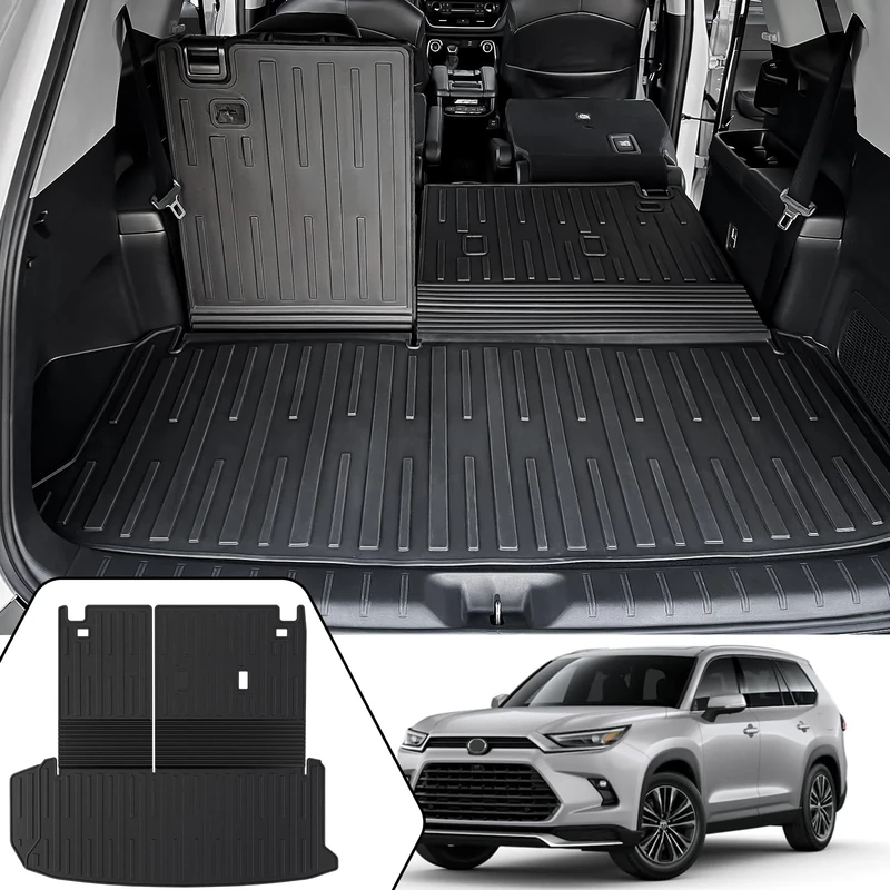 JOULARISE Trunk Mat with Backrest Mat 2-in-1 for 2024 Toyota Grand Highlander, Custom Fit, TPE Interior Cargo Liner with Seat Back Cover, 28.35 x 25.2 x 0.79 inches