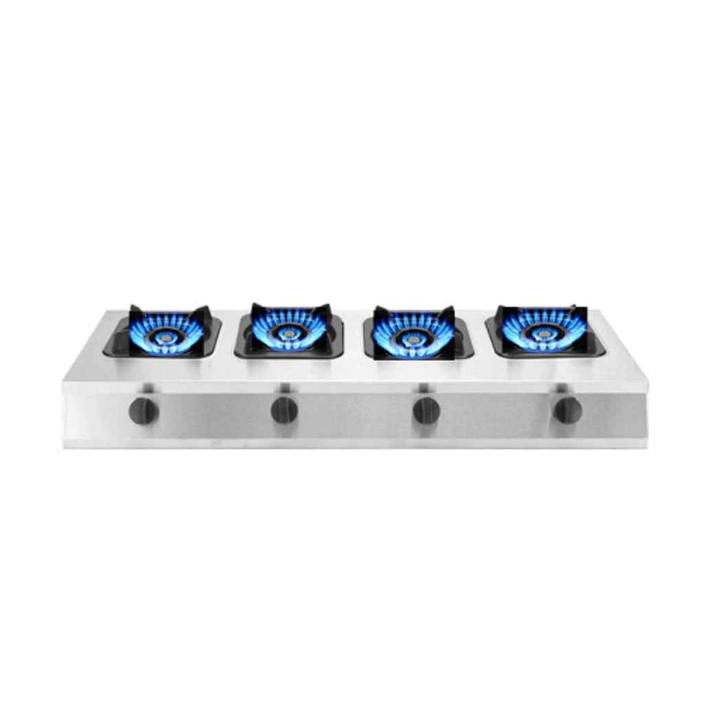 Commercial Gas Hob Stovetop 4 Burners LPG/NG Dual Fuel - Stainless Steel Built-In Gas Hob with Right Knobs - Pulsed Electronic Ignition - Suitable for Home and Professional Use