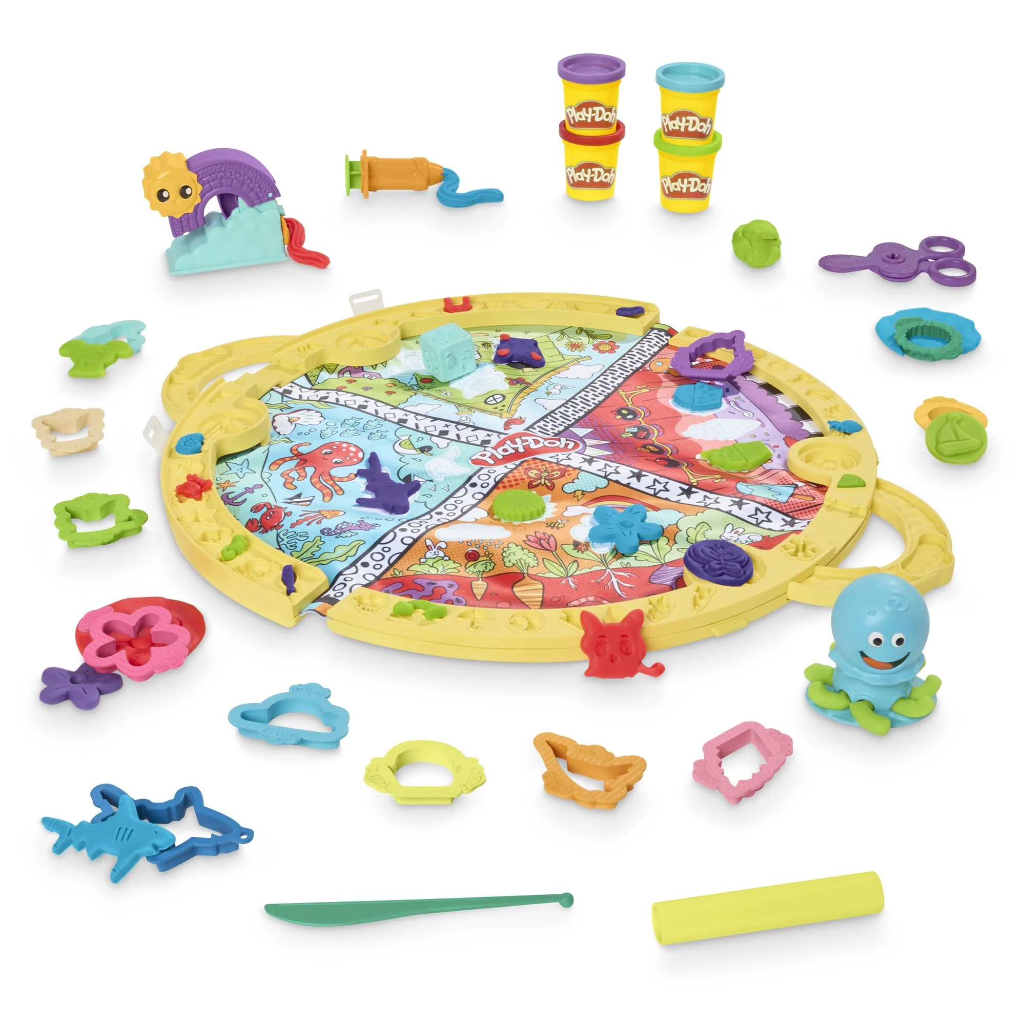 Play-Doh Fold and Go Playmat Starter Playset for Toddlers, Non-Toxic Modelling Compound Set, Creative Toys for 3+ Year Old Kids