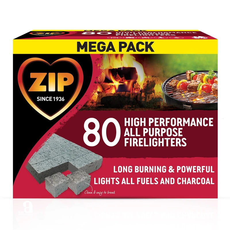 ZIP 80 Firelighters, High Performance All Purpose for Open Fires, Wood Burner, Multi Fuel Stove, BBQ, Firepit, Chiminea and Bonfires