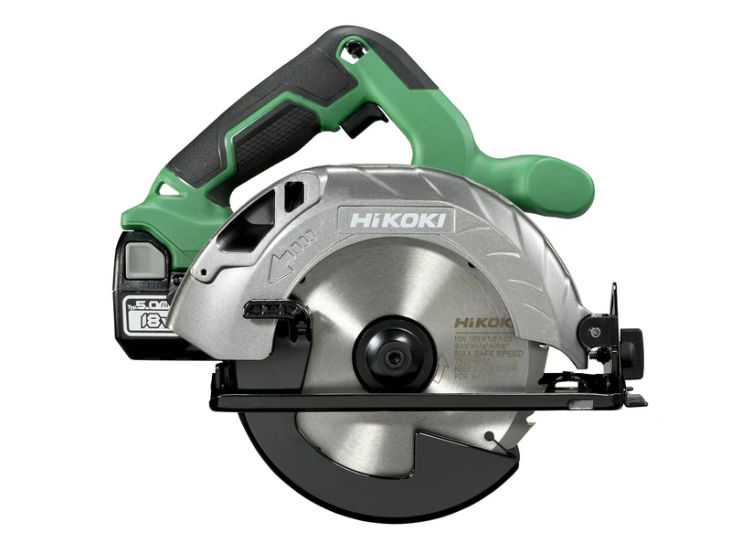 HIKOKI C1806DA Cordless Circular Saw (18 V, 5.0 Ah Li-ion Battery, Circular Saw Diameter 165 mm, Max. Sawing Power at 90°: 57 mm) Accessories: Saw Blade, Keys, Parallel Fence, Batteries, Charger All