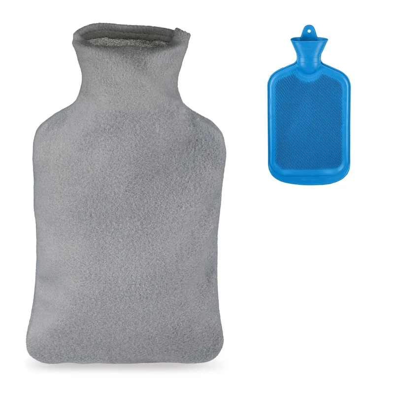 Relaxdays Hot Water Bottle, 2 Litre, with Cover, Children & Adults, Rubber, with Screw Cap, Pain Relief, Blue, 36 x 19.5 x 5 cm