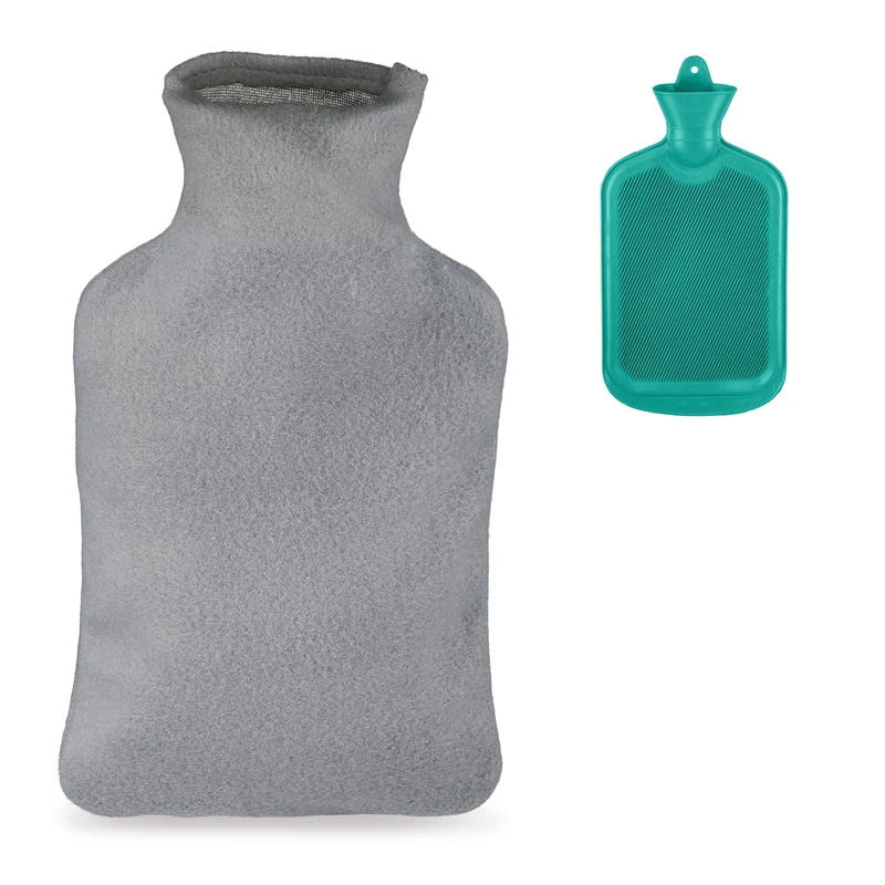 Relaxdays Hot Water Bottle 2L with Cover - Turquoise/Grey