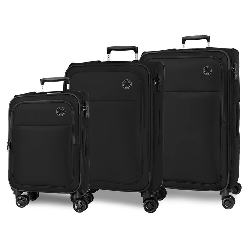 Movom Atlanta Suitcases Polyester, Different Sizes, Black, Green, Red, Grey, Polyester., Black/White, One Size, Set of 3 suitcases