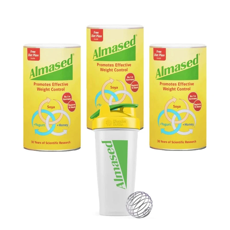 Almased - SOYA, Yogurt & Honey Meal Replacement for Weight Control, 500g Triple Pack and Shaker Bundle