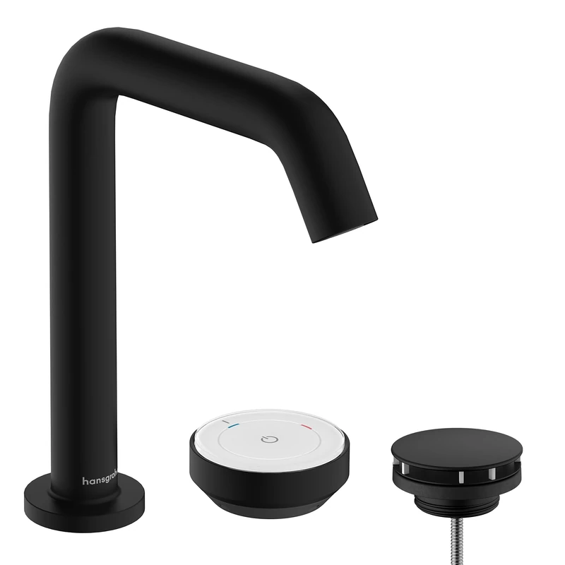 hansgrohe Tecturis S - 2-Hole Bathroom tap with Waste Set, Energy-Saving (CoolStart), Bathroom Sink tap with spout Height 151 mm, Basin Mixer tap Water-Saving (EcoSmart), matt Black, 73353670