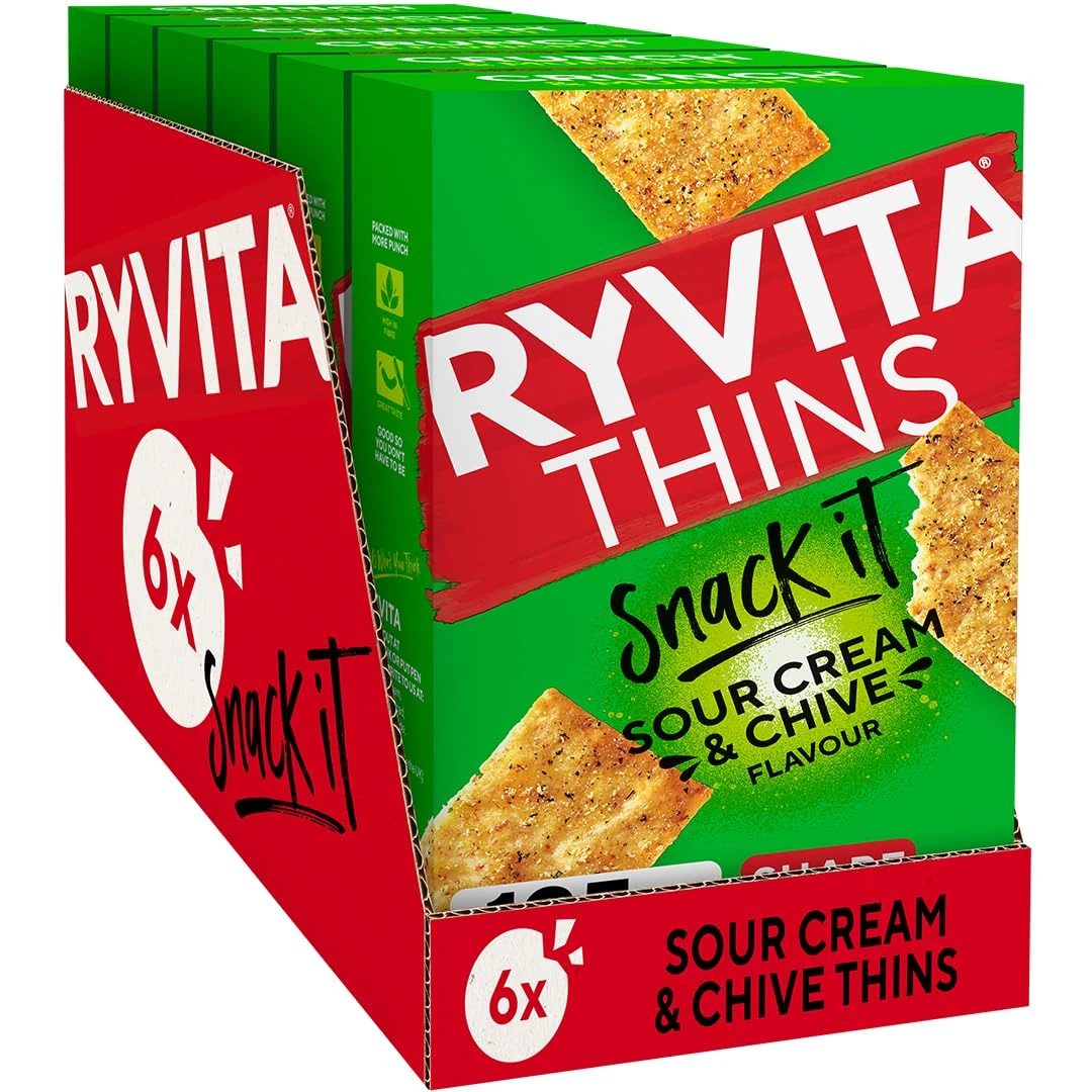 Ryvita Thins Snack It Sour Cream and Chive Flavour 125g Pack of 6