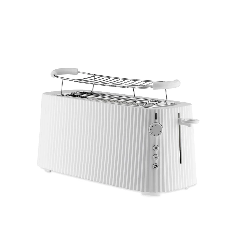 Alessi Plissé MDL15 W/UK - Long Double Compartment Toaster, in Thermoplastic Resin, Brioche Warmer in 18/10 Stainless Steel and Thermoplastic Resin, English Plug 1700 W, White