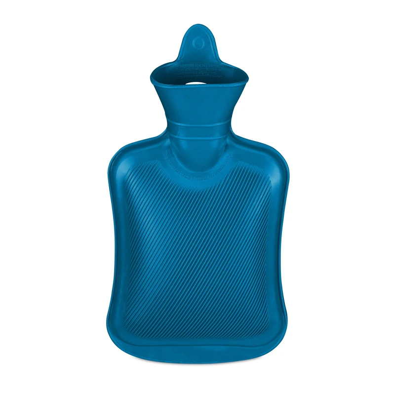 Relaxdays Hot Water Bottle, 1 Litre, Without Cover, Children & Adults, Rubber, with Screw Cap, Pain Relief, Large, Blue, 29 x 16 x 4.5 cm