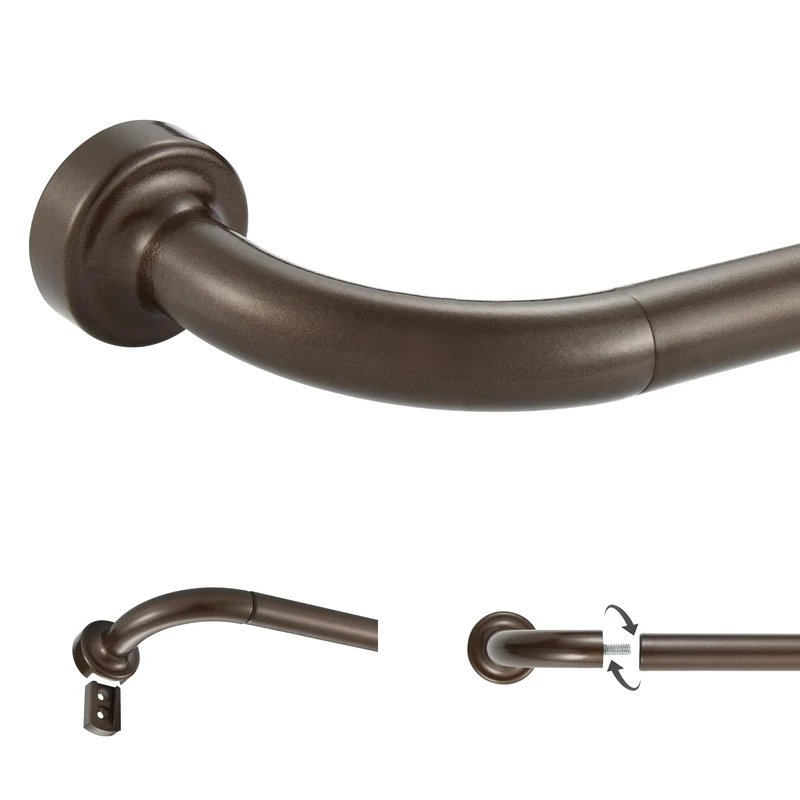 28-48 Inch Dark Bronze Disc Curtain Rod Adjustable Blackout Curtain Rod with Aluminium Finials and Brackets Curved Design - Image 1