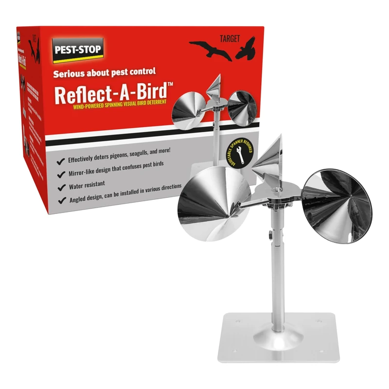 Pest-Stop Reflect-A-Bird | Wind-Powered Spinning Visual Bird Deterrent | Reflective & Silent | Outdoor Use on Gardens, Boats, Rooftops & More