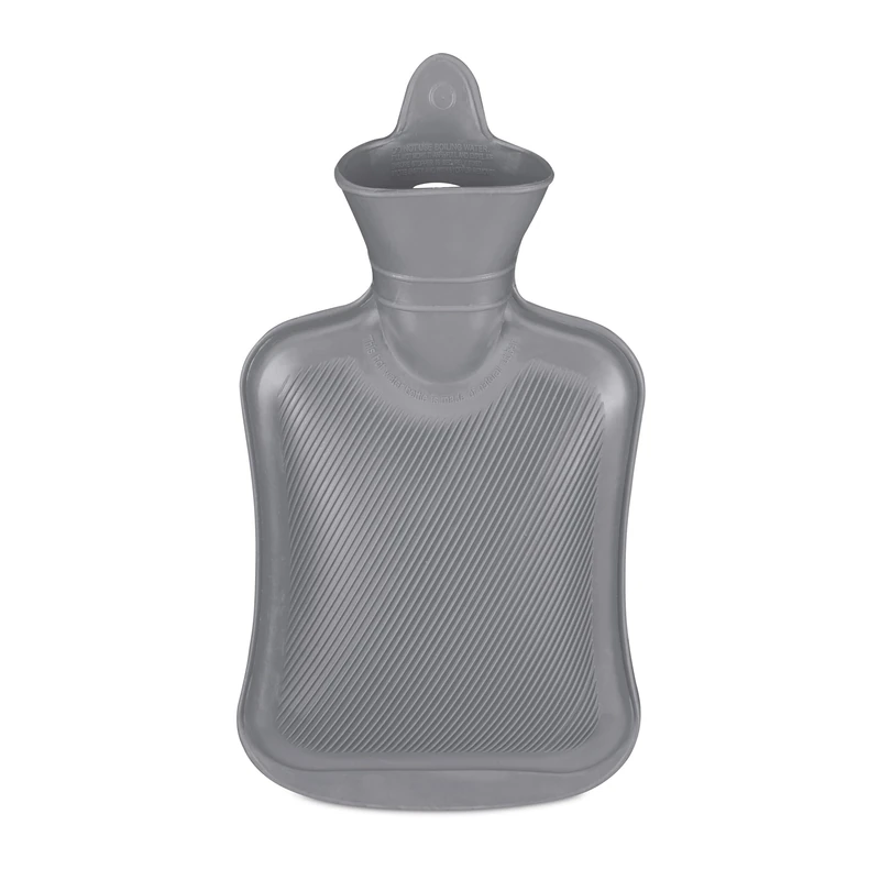 Relaxdays Hot Water Bottle, 1 Litre, Without Cover, Children & Adults, Rubber, with Screw Cap, Pain Relief, Large, Grey, 29 x 16 x 4.5 cm