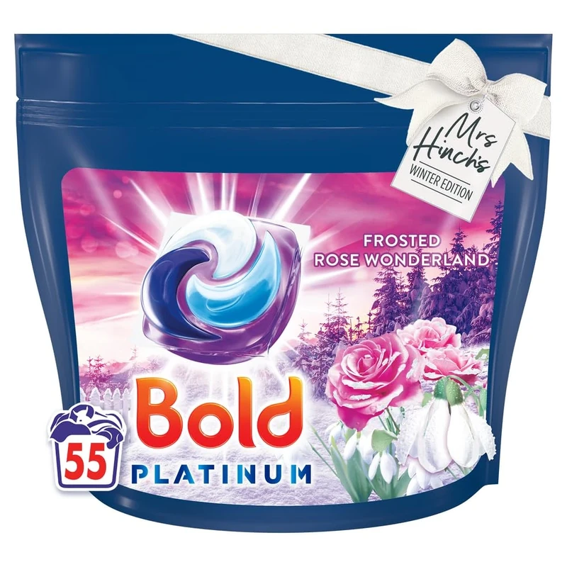 Bold Platinum PODS® Washing Liquid Laundry Detergent Capsules 55 Washes, Frosted Rose Wonderland, Mrs Hinch's Winter Edition, With Built-In Softener