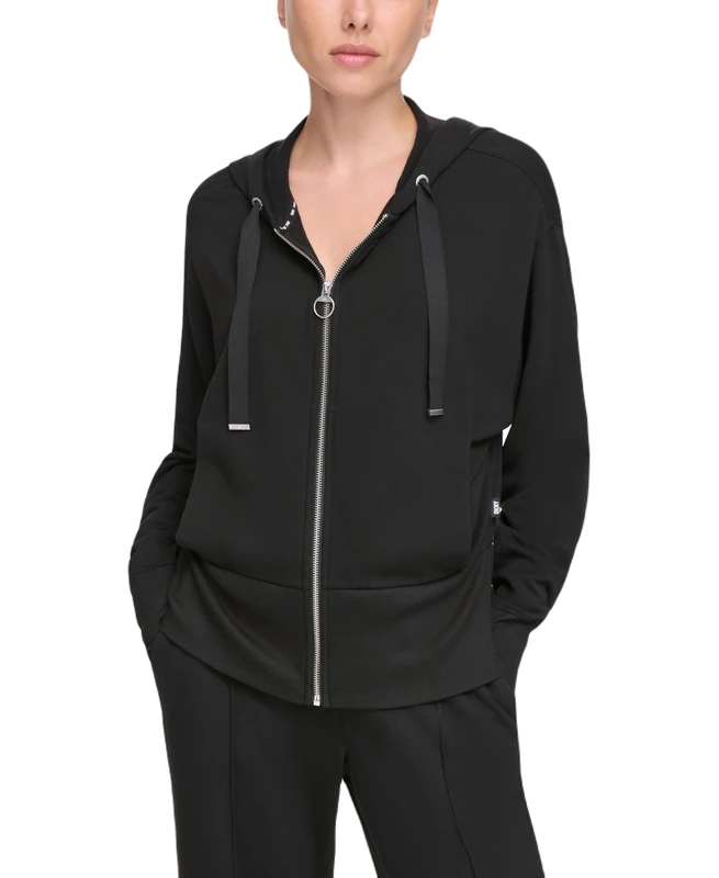 DKNY Greenwich Women's Full Zip Hooded Sweatshirt, black, S