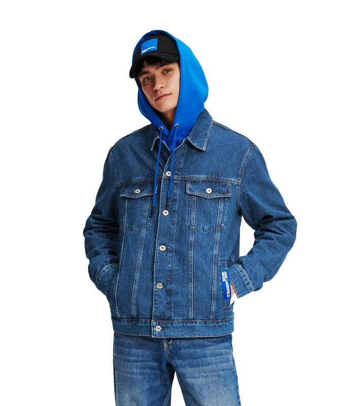 KARL LAGERFELD JEANS Men Regular Denim Jacket Washed Mid Blue XXL