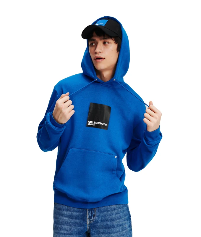 Karl Lagerfeld Jeans, Men's, Box Logo Hoodie, Regular Fit, Blue, S
