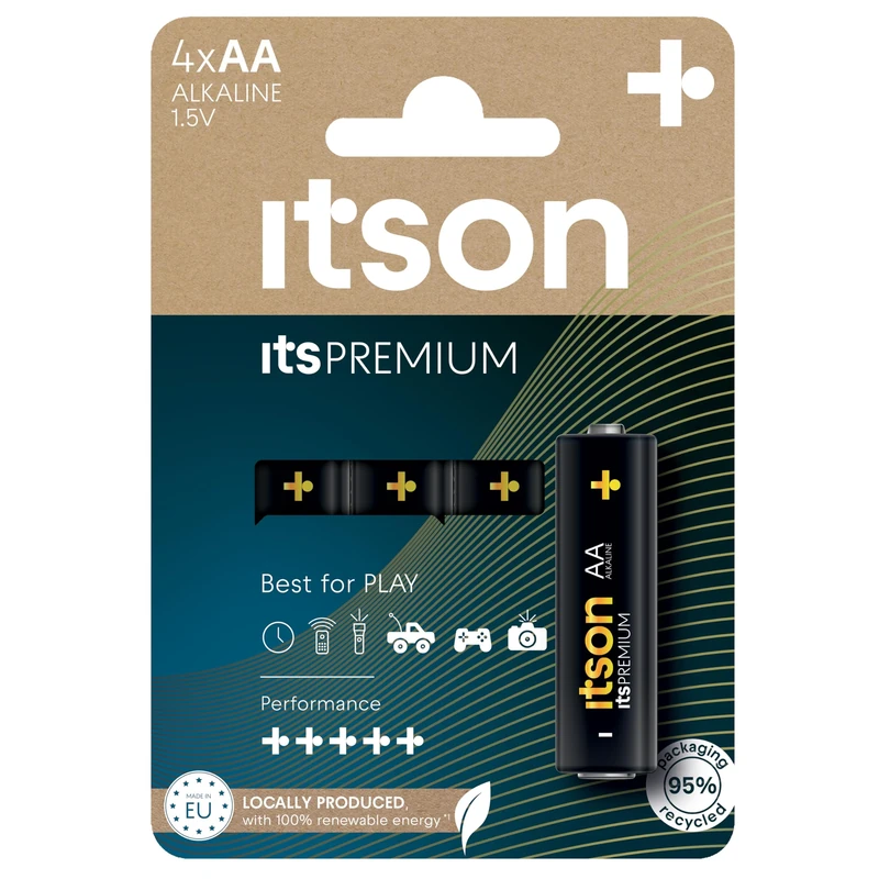 ITSON, AA batteries, PRO, pack of 4, eco-friendly packaging of 95 Percentage recycled materials, best for cameras, gaming controllers, made in EU