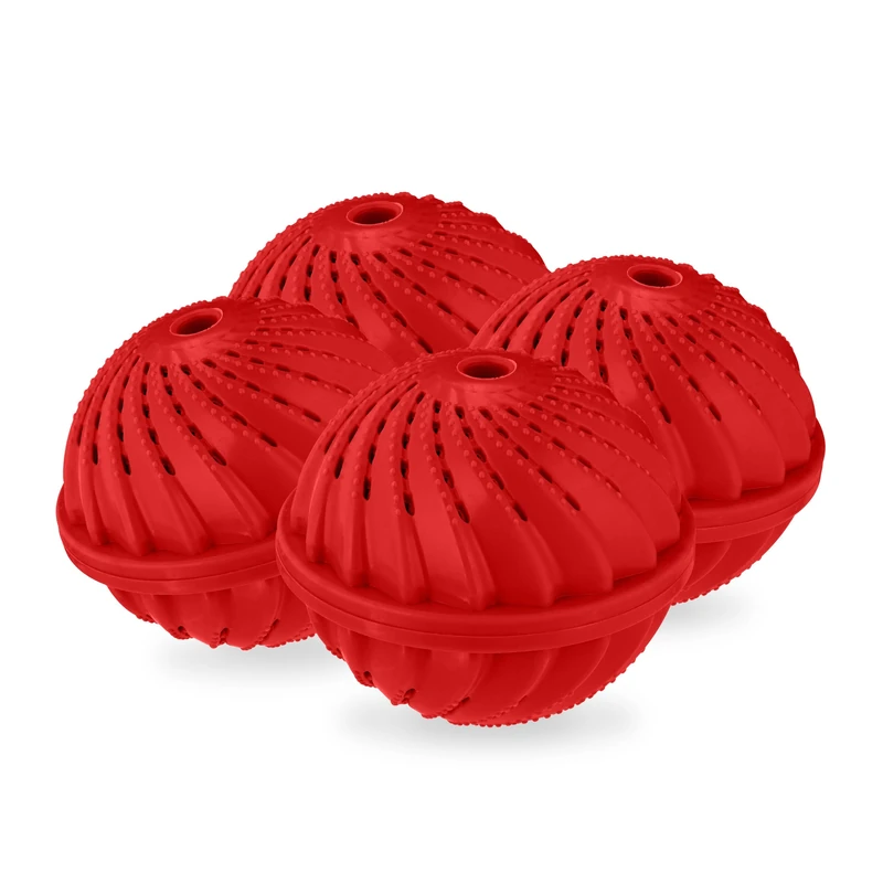Relaxdays Laundry, Set of 4, Machine, Without Detergent, Eco-Friendly, Washing Ball, Red, 9 x 10.5 x 10.5 cm