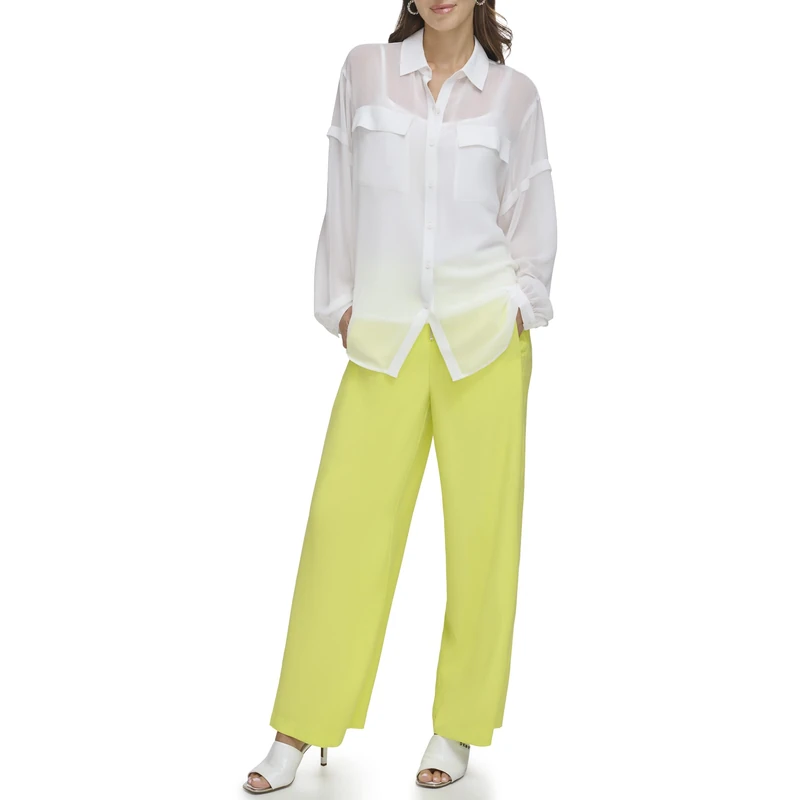 DKNY Women's Blouse, Ivory, XL