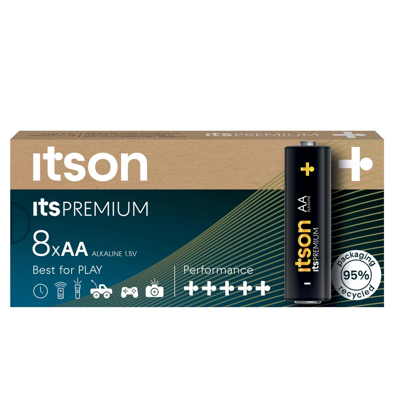 ITSON, AA batteries, PRO, pack of 8, eco-friendly packaging of 95 Percentage recycled materials, best for cameras, gaming controllers, made in EU