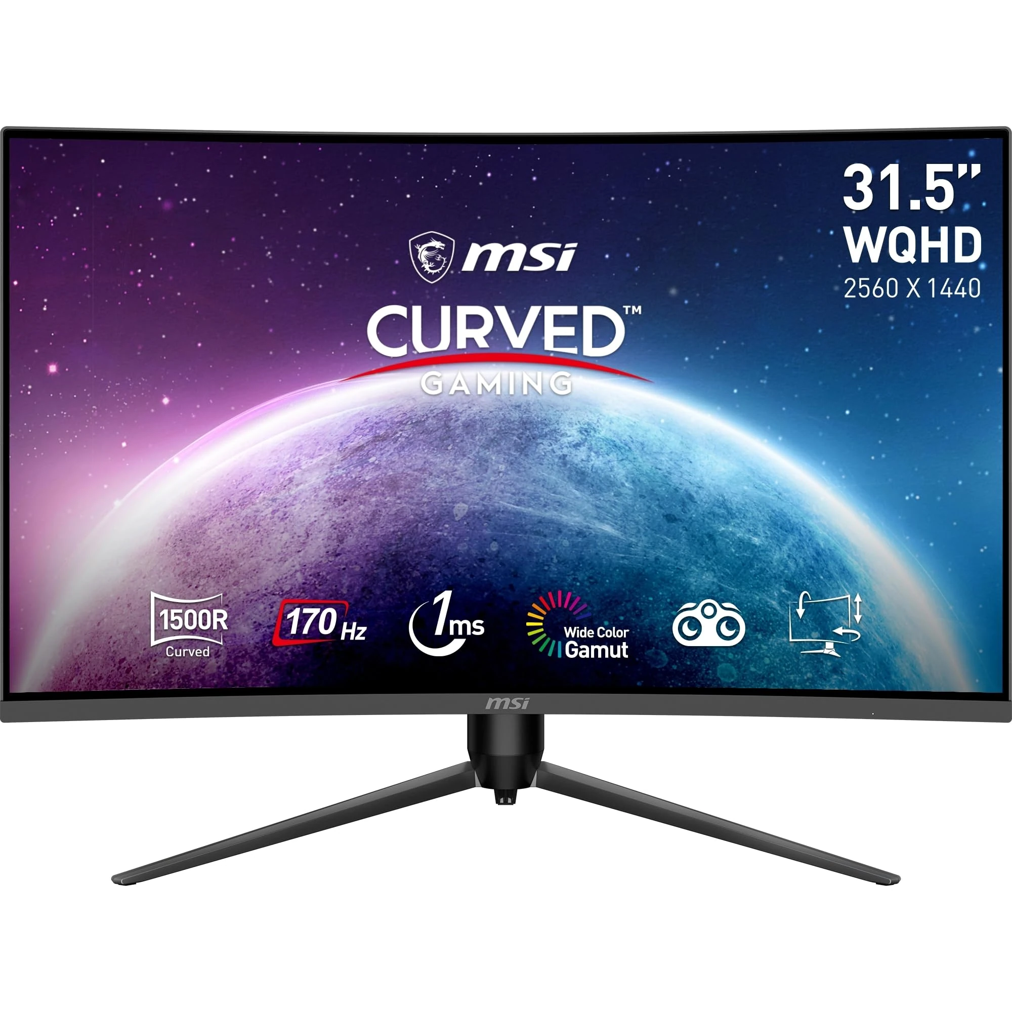 MSI G32CQ5P 31.5 inch WQHD Curved Gaming Monitor - 1500R 2560 x 1440 VA Panel, 170Hz / 1ms, Adaptive Sync, 3-Way Adjustable - DP 1.2a, HDMI 2.0b CEC