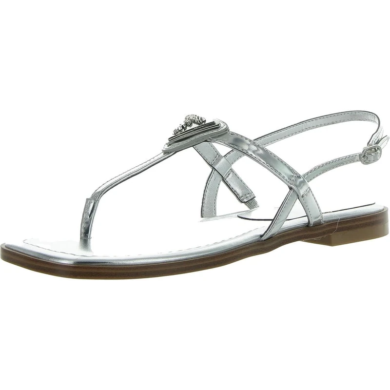 GUESS Women's Rainey Flat Sandal, Silver 040, 5 UK