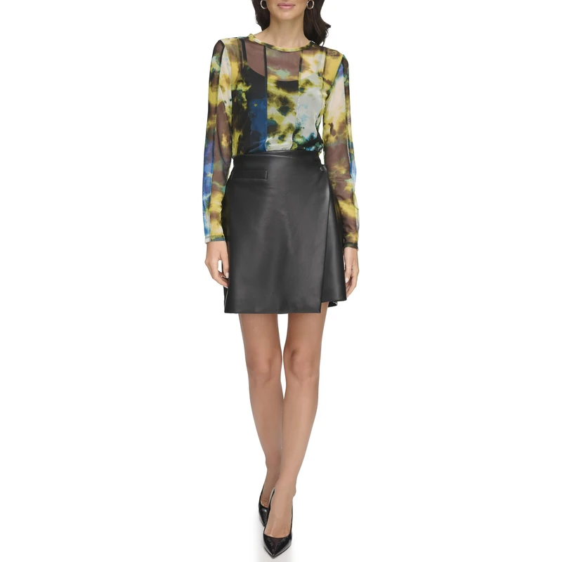 DKNY Women's Faux Leather Skirt, Black, UK 6