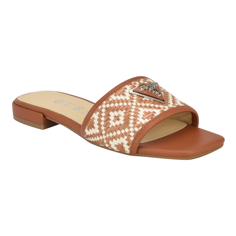 GUESS Women's Tamsen Flat Sandal, Camel/White 211, 5.5 UK