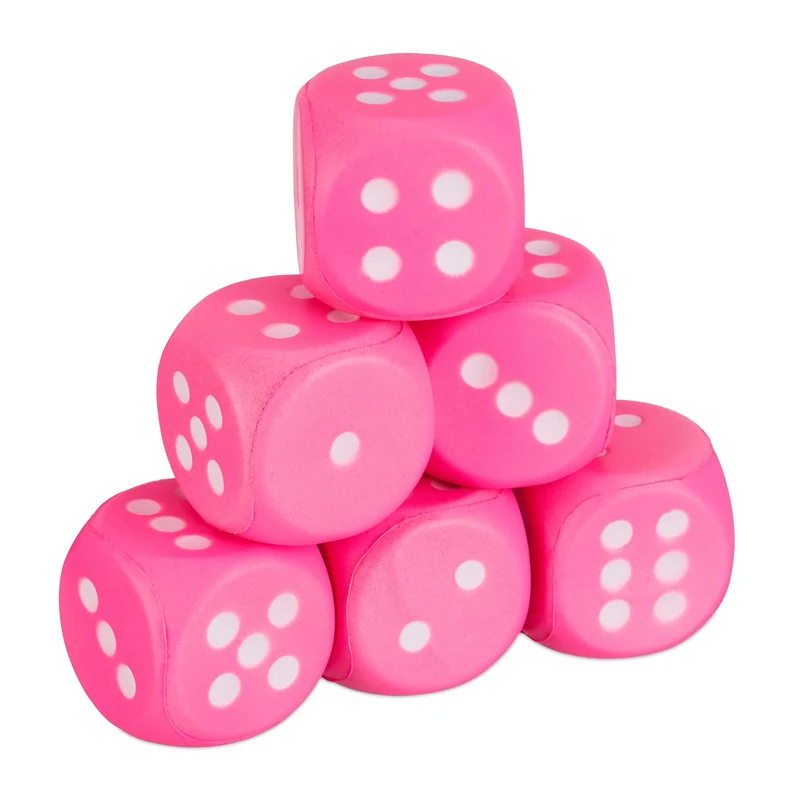 Relaxdays, Set of 6, HxWxD: 7.5 x 7.5 x 7.5 cm, Toy Dice for Kids, Nursery & Preschool, Soft Foam Cube, Pink