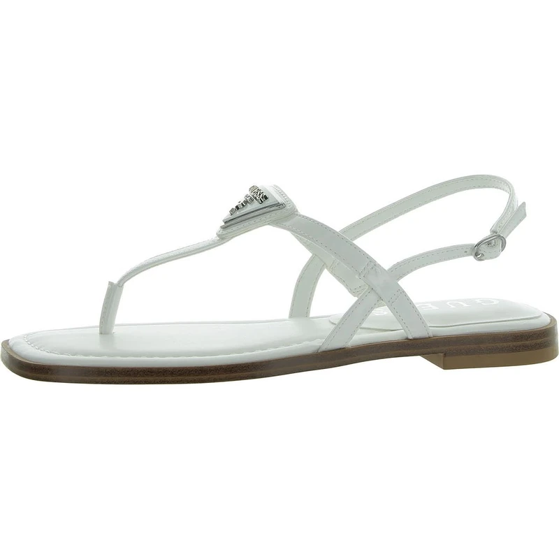 GUESS Women's Rainey Flat Sandal, White 140, 8 UK