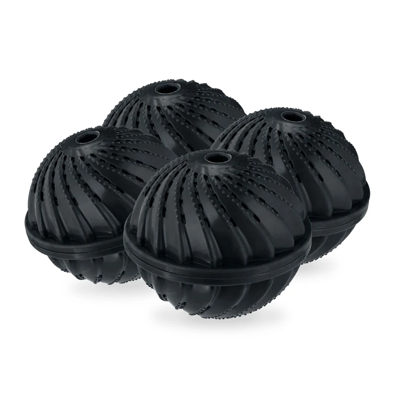 Relaxdays Laundry, Set of 4, Machine, Without Detergent, Eco-Friendly, Washing Ball, Black, 9 x 10.5 x 10.5 cm