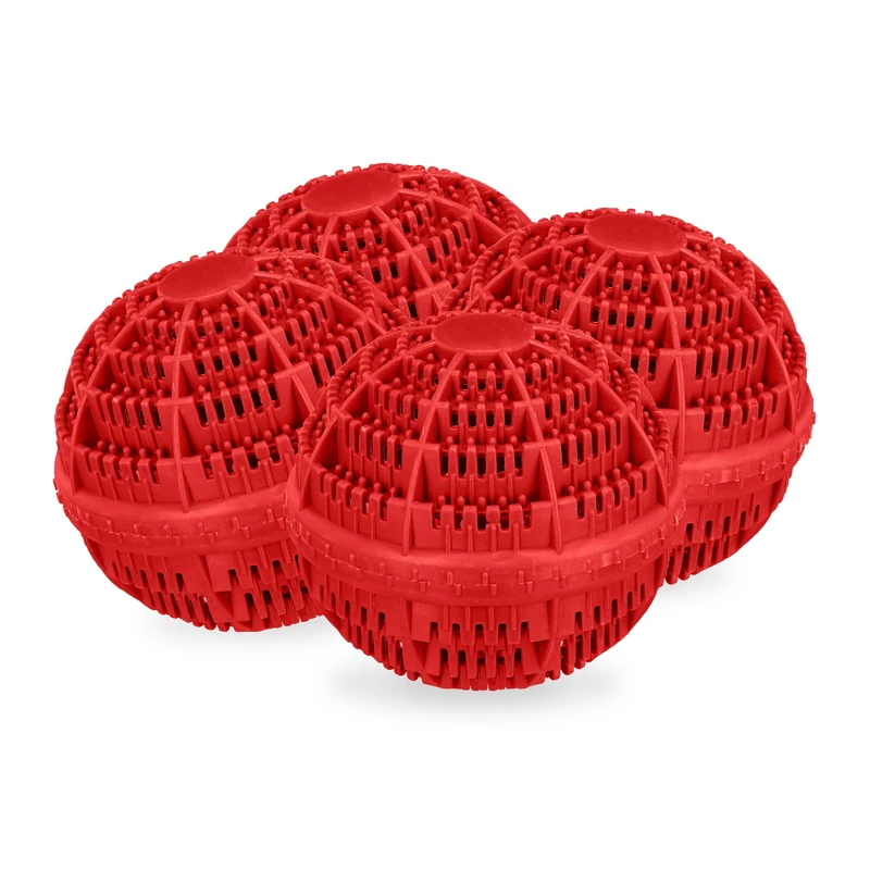 Relaxdays Laundry Washing Balls, Set of 4, Red, Eco-Friendly