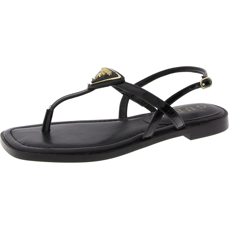 GUESS Women's Rainey Flat Sandal, Black 001, 3.5 UK