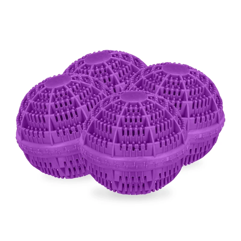Relaxdays Laundry, Set of 4, Machine, without Detergent, Eco-friendly, Washing Ball, Purple, Ceramics, 9.5 x 10.5 x 10.5 cm