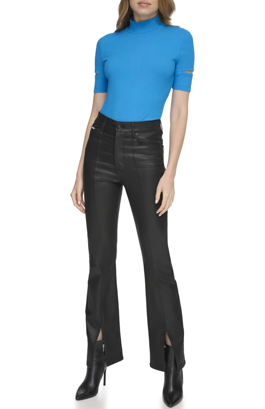 DKNY Women's Coated Denim Split Hem Jeans Jeans, Black,