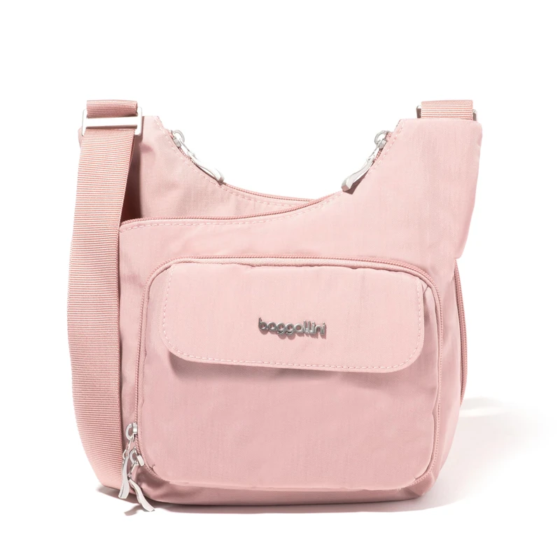 Baggallini Women's Criss Cross 10x11 Crossbody Lightweight Water-Resistant Nylon Travel Bag W/RFID & Quick Access Pockets, Woodrose, One Size