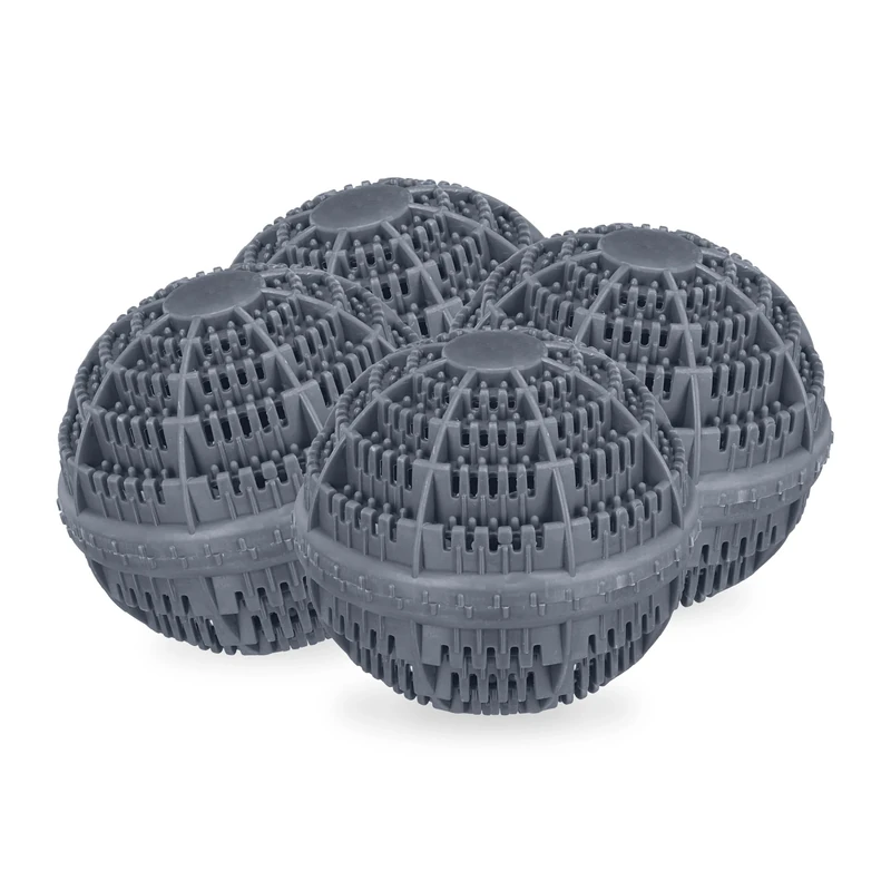 Relaxdays Laundry, Set of 4, Machine, Without Detergent, Eco-Friendly, Washing Ball, Grey, 9.5 x 10.5 x 10.5 cm