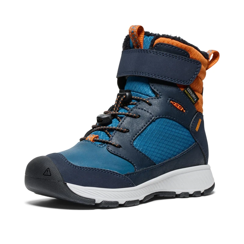 KEEN Unisex-Child Skua Winter Comfortable Insulated Waterproof Snow Boots, Sky Captain/Gold Flame, 7