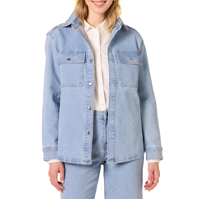 Amazon Essentials Women's (Demi's Pick) Oversized-Fit Heavyweight Denim Shirt Jacket, Light Wash, L