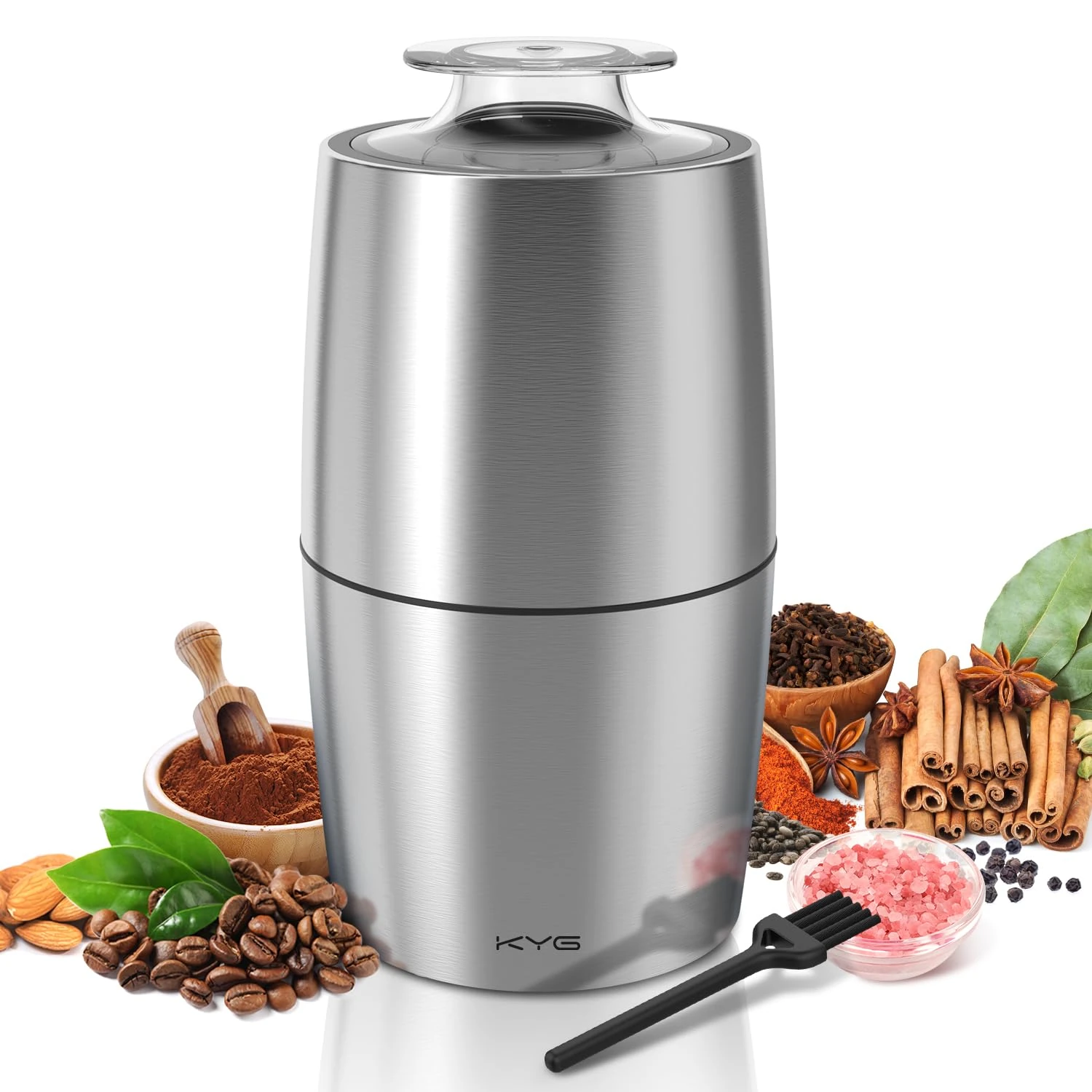 KYG Electric Coffee Grinder - Stainless Steel 300W Motor, 70g Capacity, Low Noise 45dB for Coffee Beans, Spices, etc