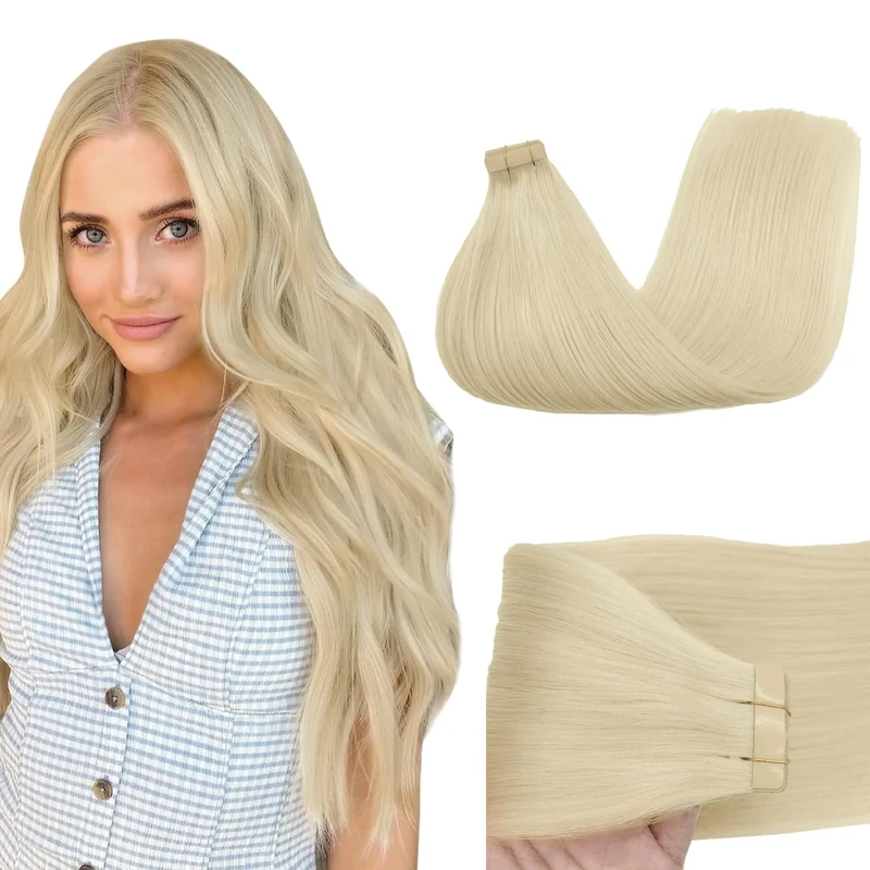 GOO GOO Tape in Hair Extensions human hair, tape Hair Extensions, 14inch 50g 20pcs, Human Hair Extensions, 60A Platinum Blonde