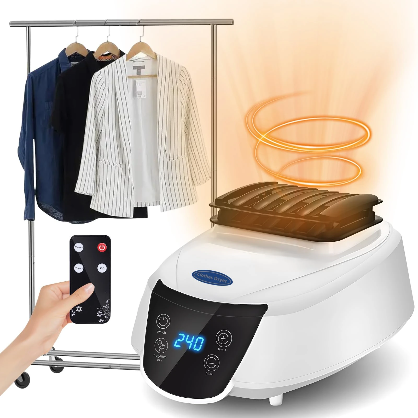 LMYDIDO Electric Clothes Dryer Indoor, 2300W Portable Heated Clothes Drying Machine with Remote Control, 240 Min Adjustable Timer, Negative Ion Sterilisation, for Home Household Cloth Drying, UK Plug