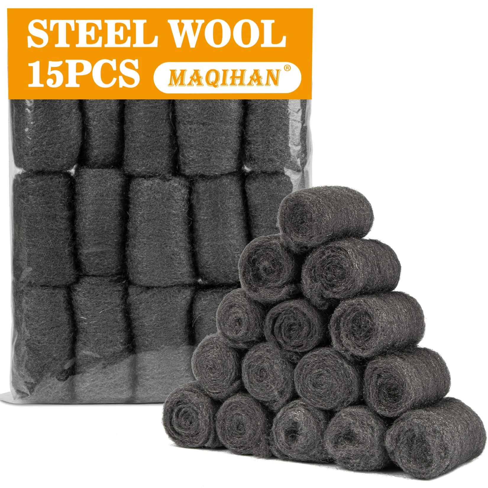Steel Wool Pads 0000 5.8oz -15PCS Steel Wool Roll Glass Wood Fabric Metal Extra Fine Polishing Chrome Glass Polishing Pads Wool Steelwool Mice Control Weep Hole Covers Walls Fill