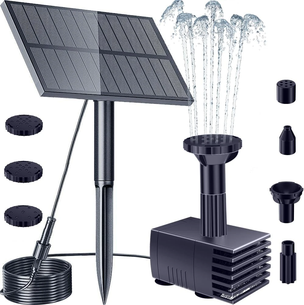 Biling Solar Fountain for Bird Bath, Solar Powered Bird Bath Fountain Water Features with 6 Nozzles Filter Water Pump for The Garden Hummingbird Bath, Small Pond (Only Work in Sunlight)