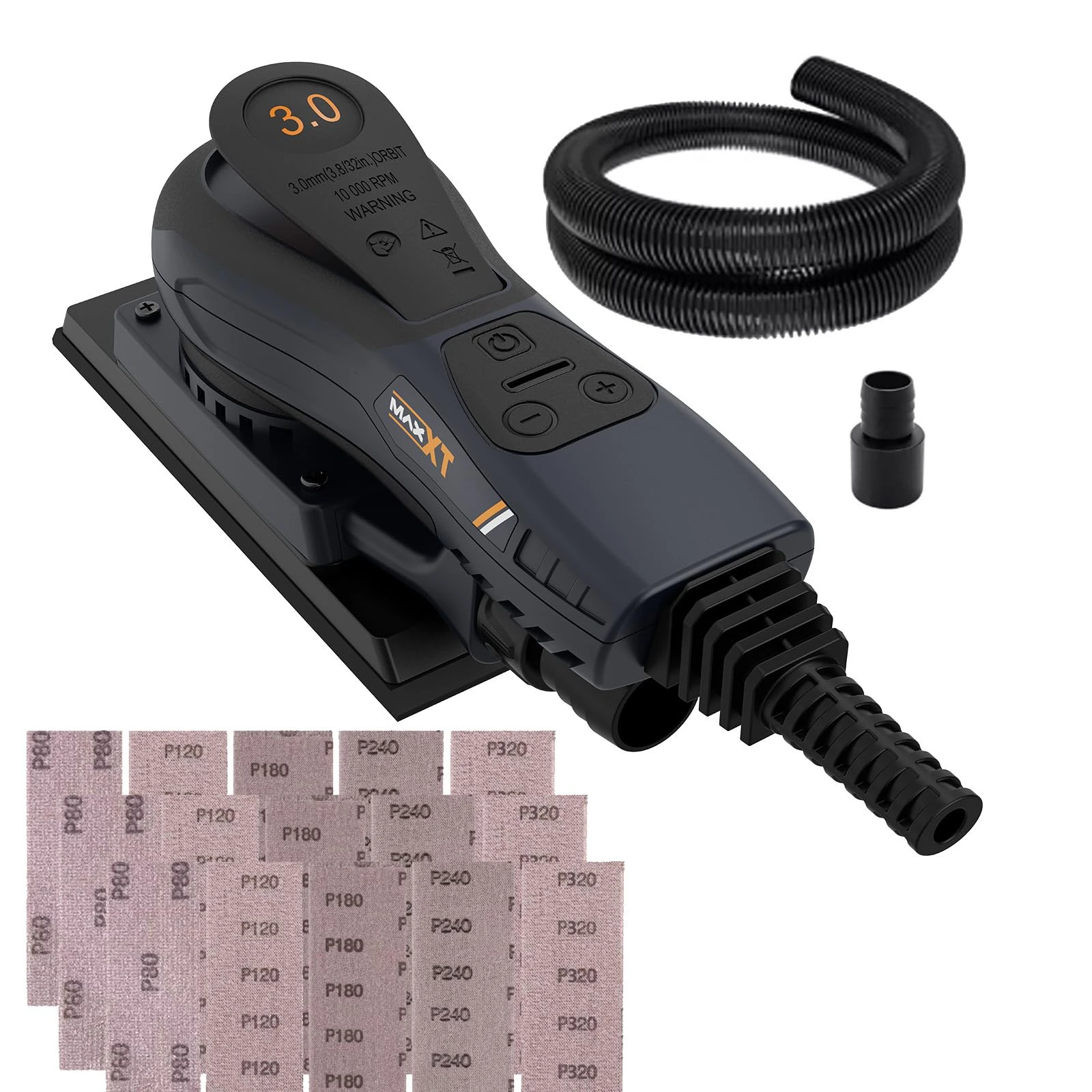 MAXXT Brushless Electric 3mm Orbital Sheet Sander - 350W EC Motor, Multi-Function, 4000-10000RPM Variable Speed, Corded, 10 Sanding Papers for Woodworking & Finishing
