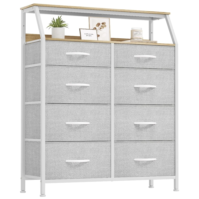 YITAHOME Chest of Drawer Bedroom with 8 Drawers Storage Unit Steel Frame Wood Top Fabric Dresser for Bedroom Living room,Closet,Light Gray