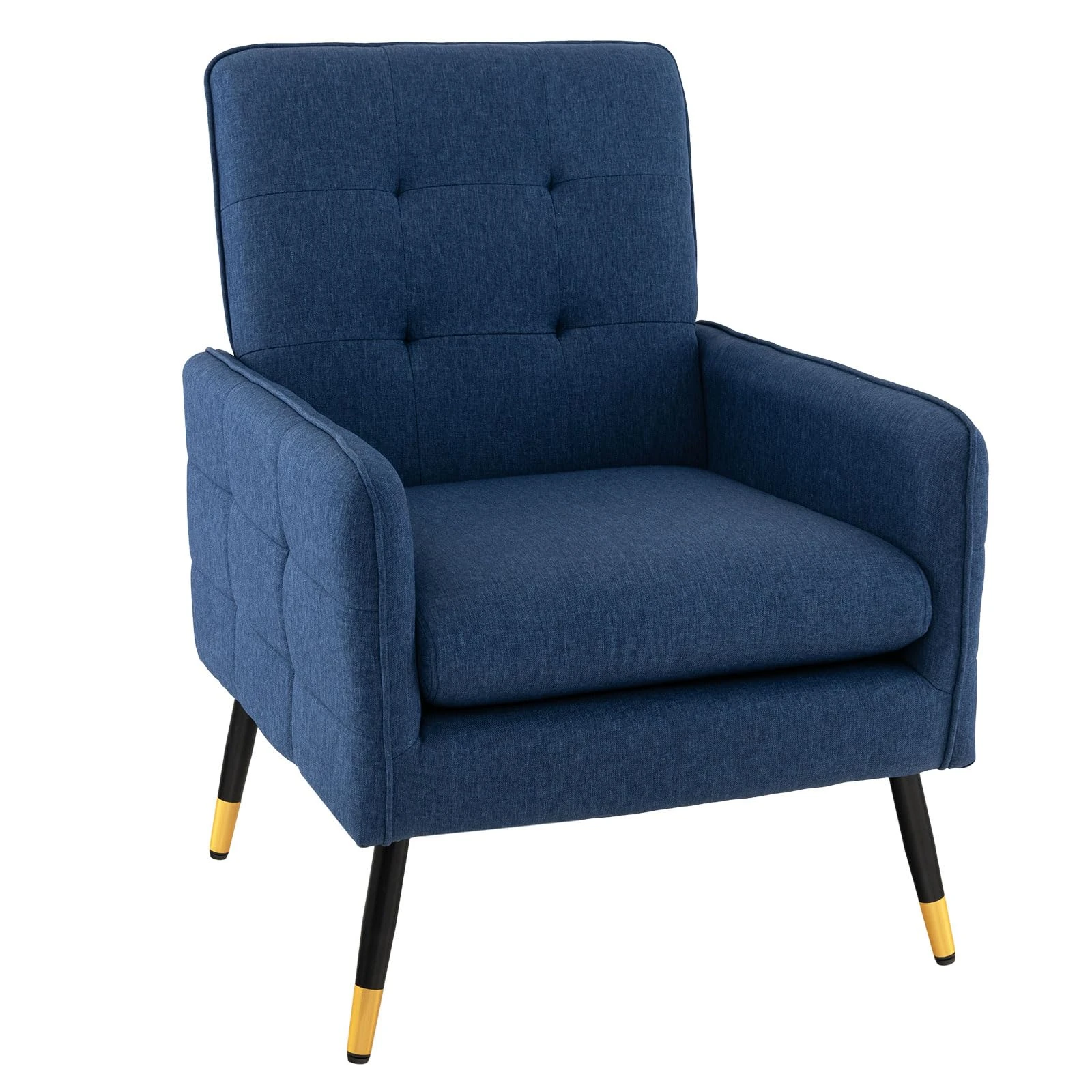 COSTWAY Armchair Accent Chair, Modern Tufted Upholstered Single Sofa Chair Lounge Armchair with Metal Legs, Linen Fabric Comfy Occasional Reading Chair for Living Room Bedroom Reception (Blue)