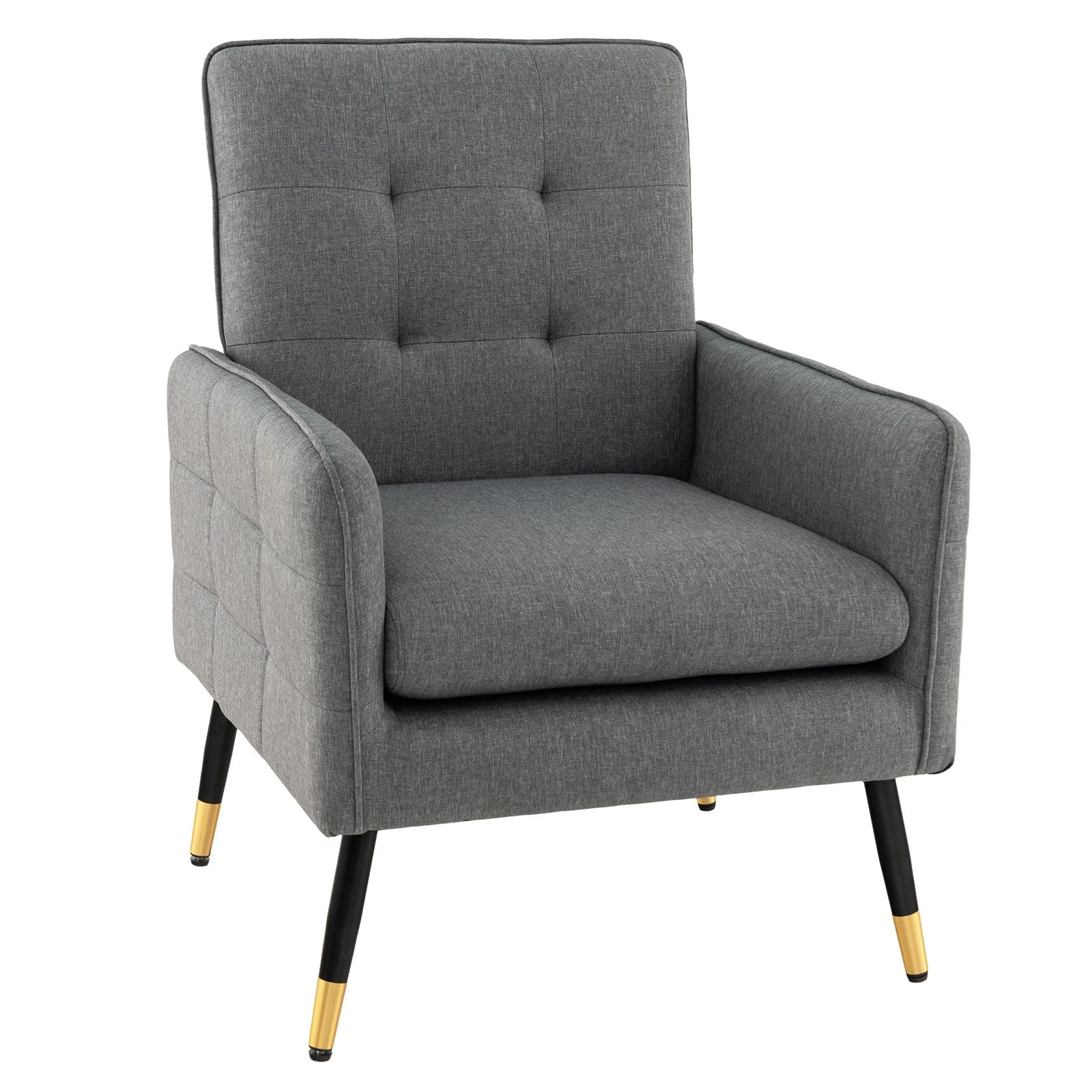 COSTWAY Armchair Accent Chair, Modern Tufted Upholstered Single Sofa Chair Lounge Armchair with Metal Legs, Linen Fabric Comfy Occasional Reading Chair for Living Room Bedroom Reception (Grey)